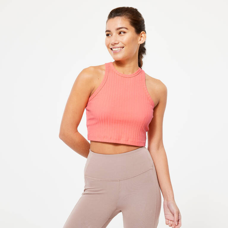 Women's Fitness Ribbed Crop Top 520 - Pastel Coral