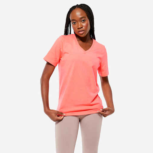 
      Moteriški kūno rengybos marškinėliai su V formos iškirpte „500“, rožiniai
  