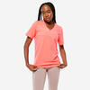 T-Shirt com Decote em V Fitness Mulher 500 Coral Pastel
