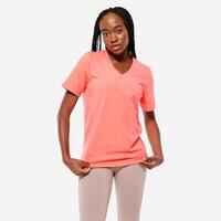 Women's V-Neck Cotton Fitness T-Shirt - Pastel Orange
