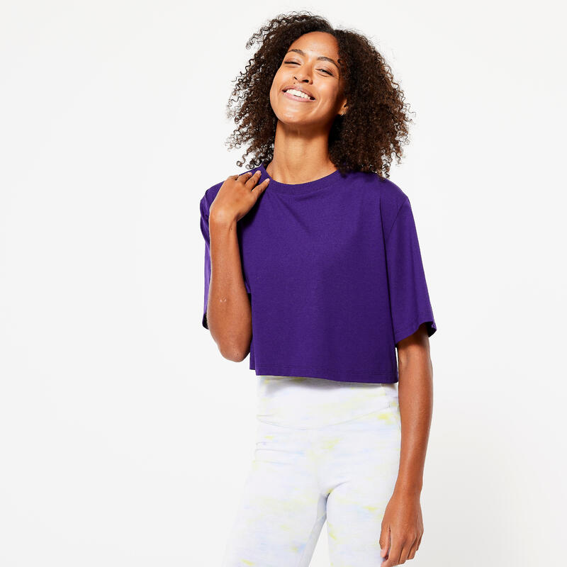 T-shirt crop top femme - violet profond