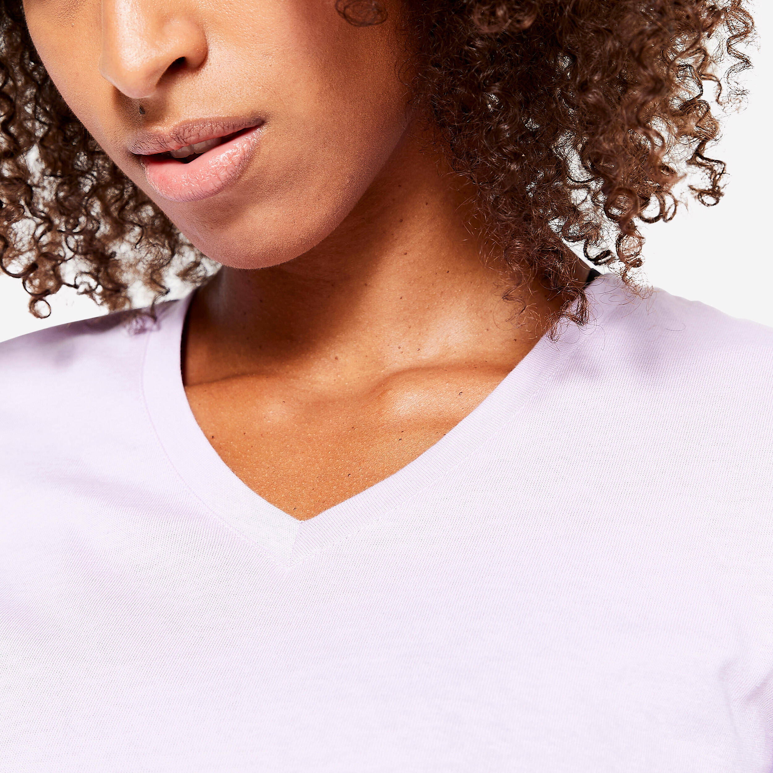 Cotton V- Neck Women's Gym T-Shirt 500 - Lilac Purple -  3