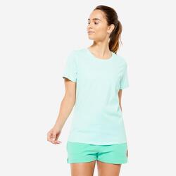 Tee-shirt en coton col rond femme, beige caramel