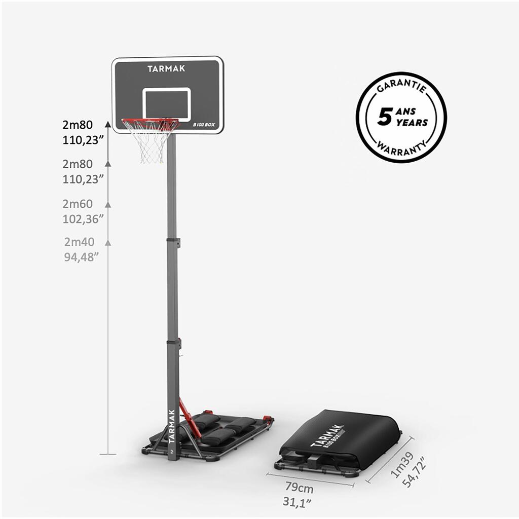 Basketbalový kôš B100 Easy Box skladací s kolieskom nastaviteľný 240 - 305 cm 
