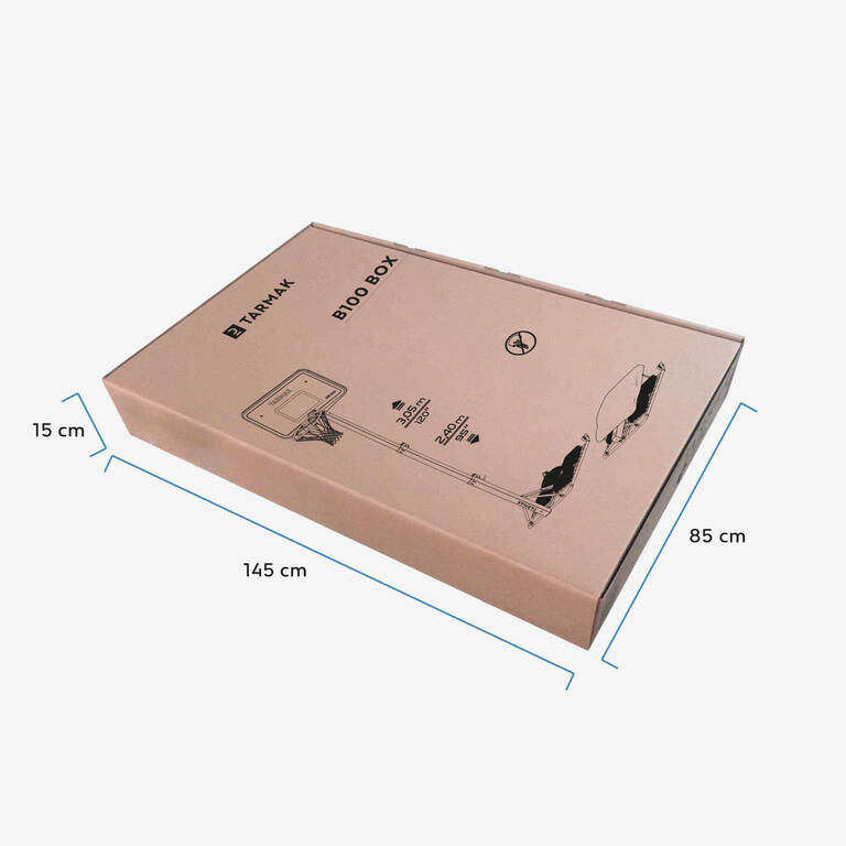 តារាង B100 Easy ជាមួយកន្ត្រកបាល់បោះលៃតម្រូវបាន (2.4 ម ដល់ 3.05 ម) និងជើងបត់បាន