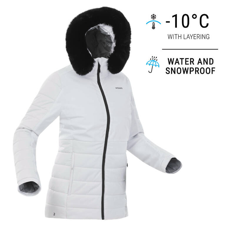 Women Winter Jacket Mid-Length for Skiing - Snow White -10°C