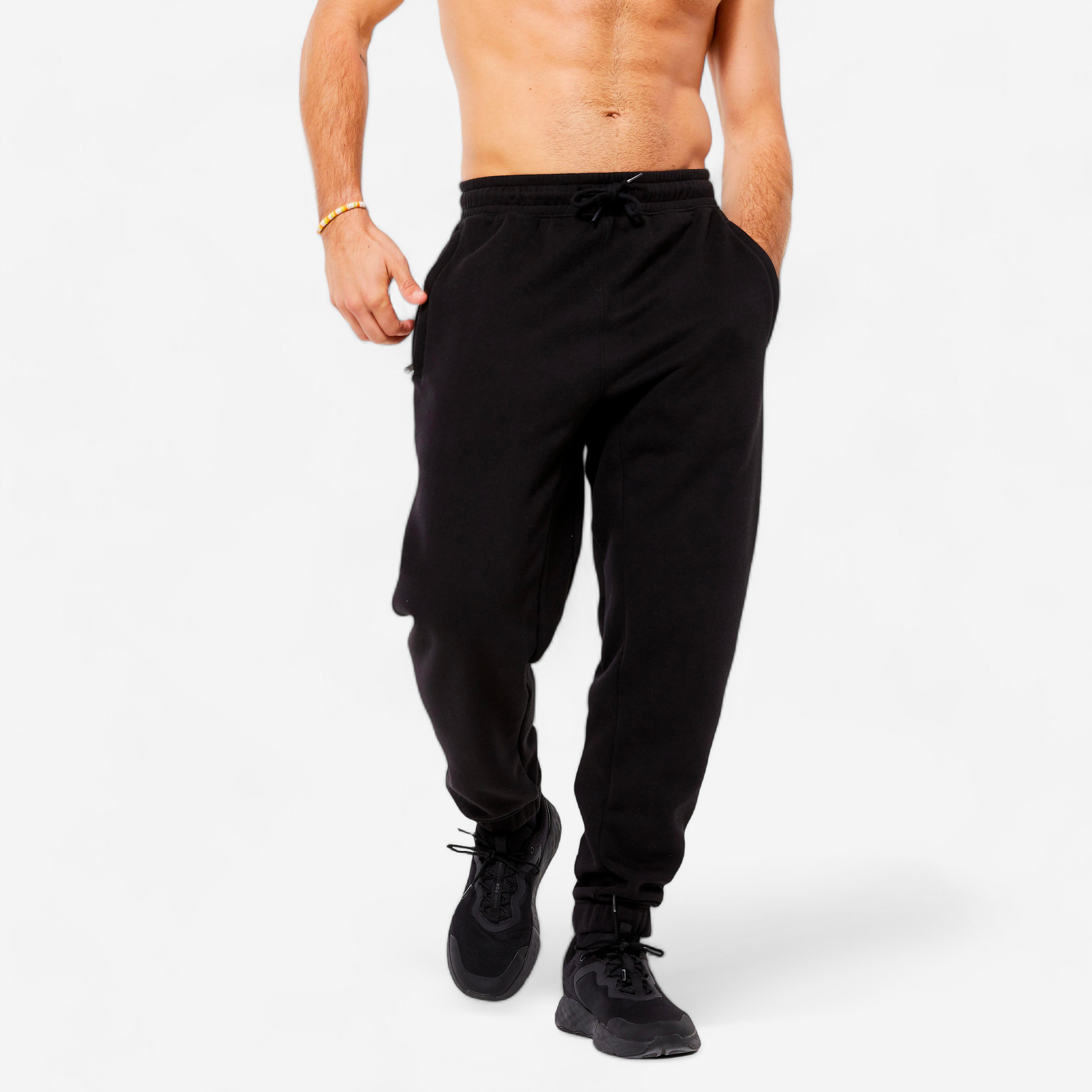 Pantalon de fitness calido de corte recto negro para hombre Decathlon