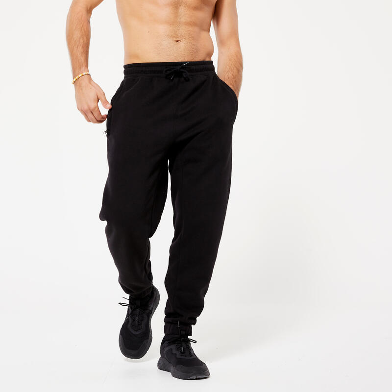 Pantalon de trening călduros Regular 500 Fitness Negru Bărbați 