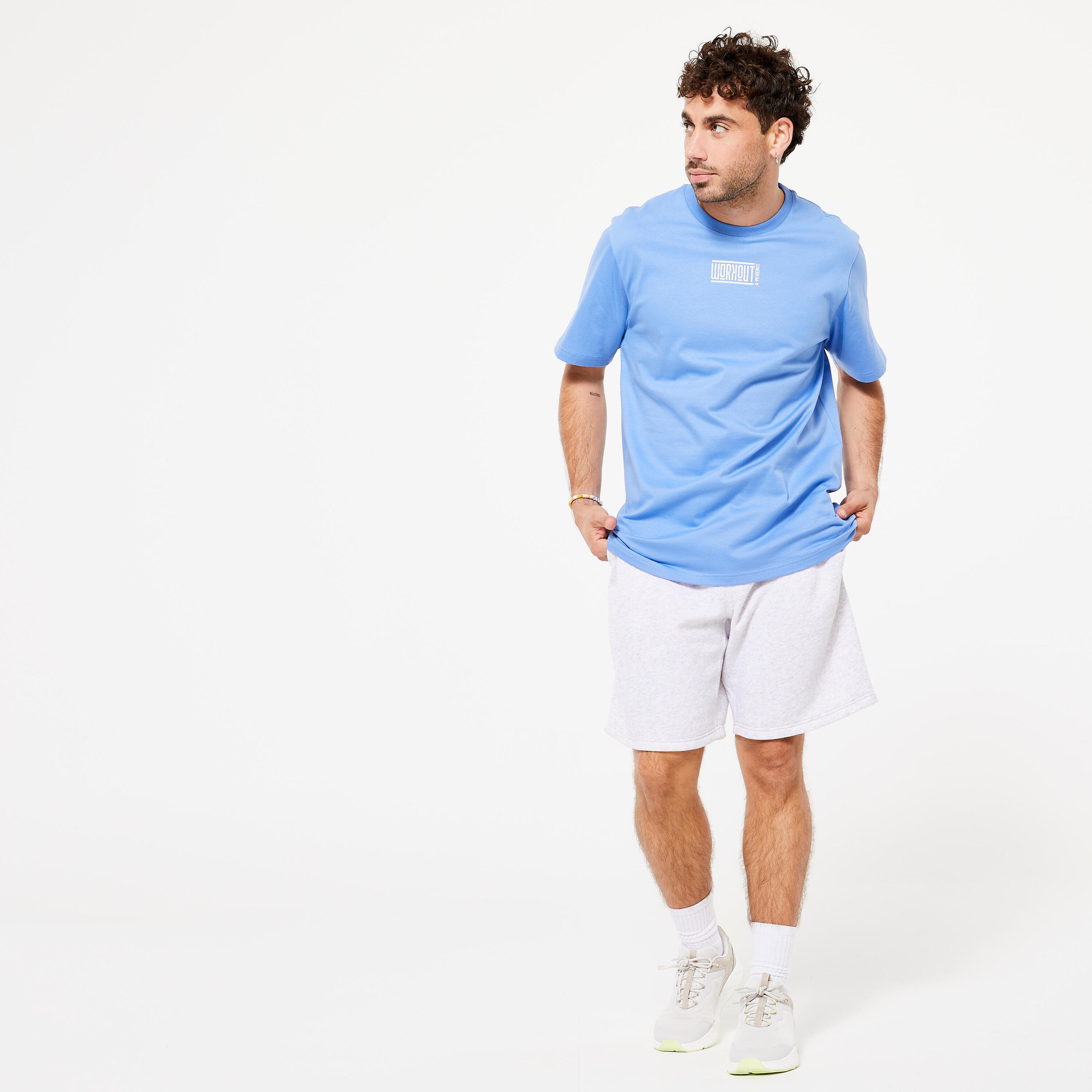 Men's Fitness T-Shirt 500 Essentials - Blue/Lavender Print 2/6