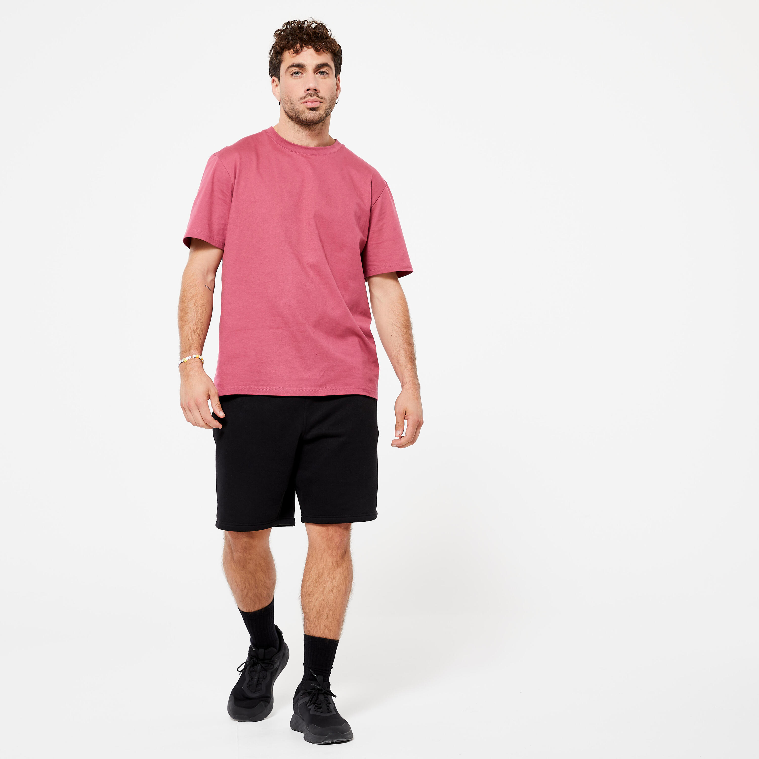T-shirt fitness homme col rond manches courtes, rose cendré 2/6