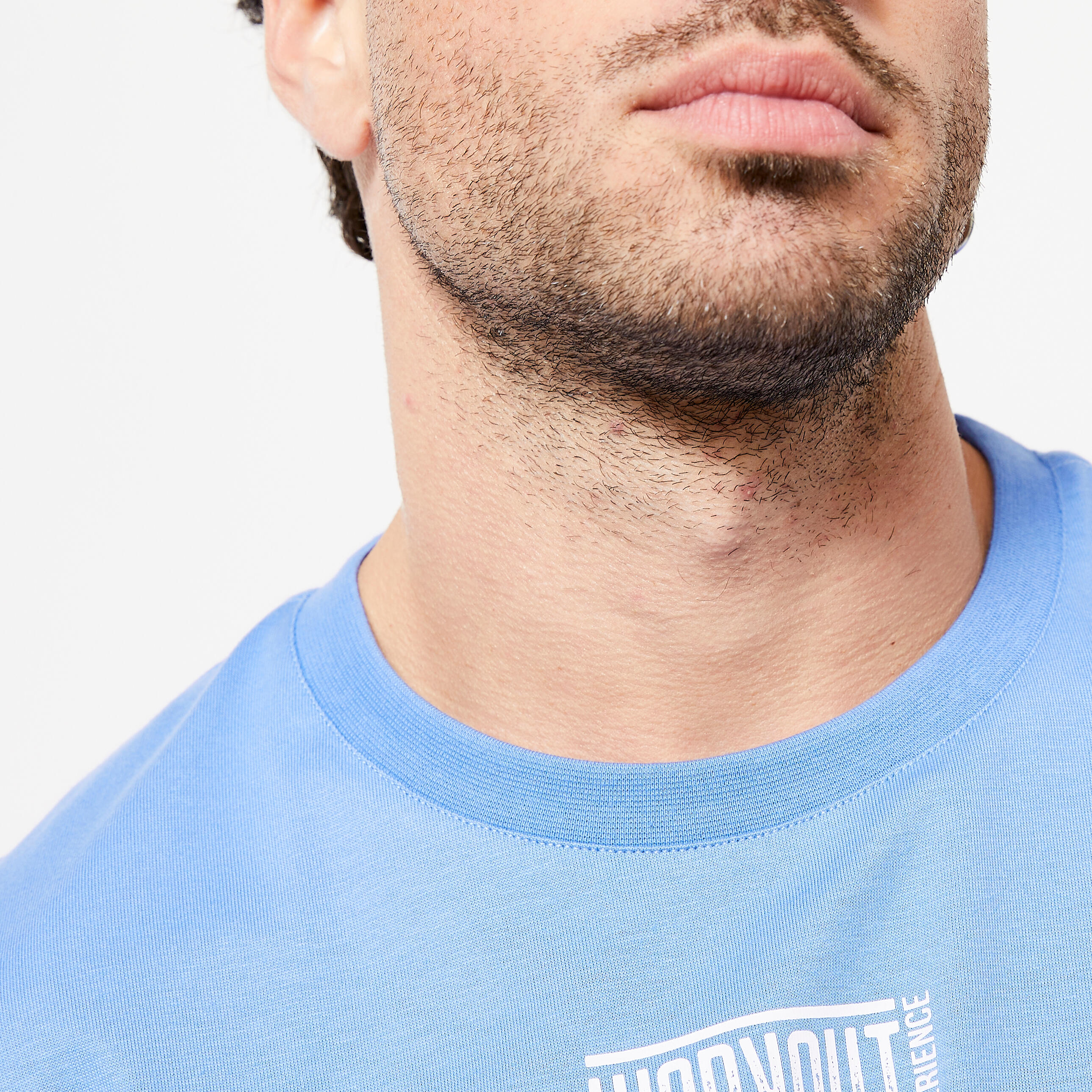 Men's Fitness T-Shirt 500 Essentials - Blue/Lavender Print 3/6