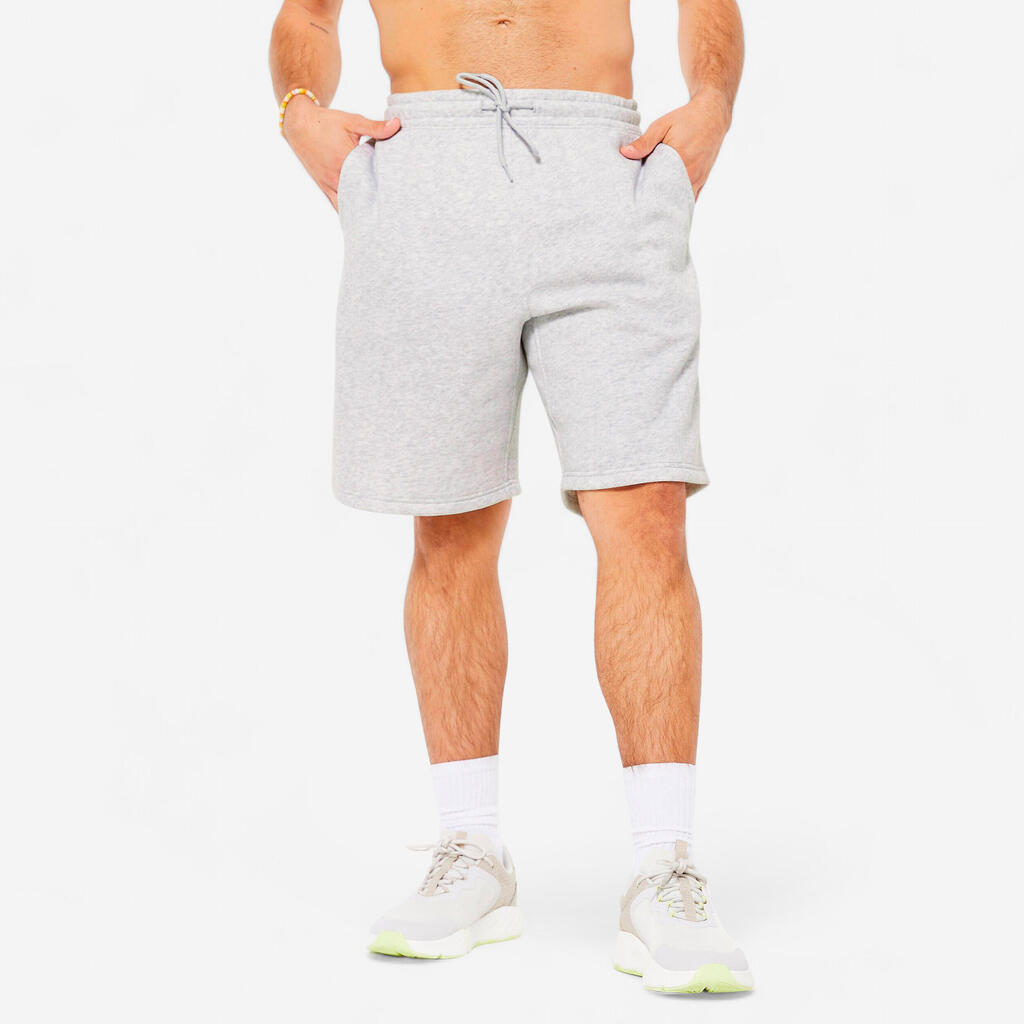 Short de fitness en molleton avec poches homme, gris