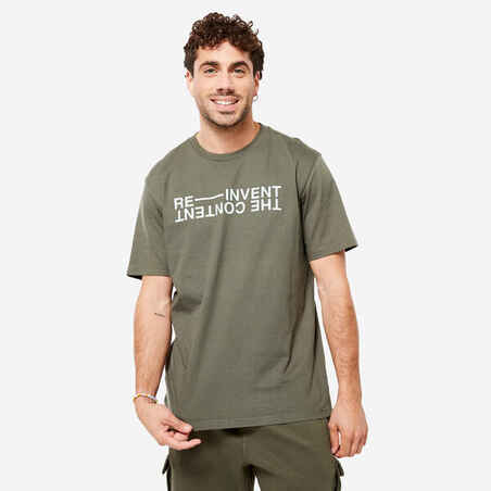Vyriški kūno rengybos marškinėliai „500 Essentials“, chaki spalvos su raštais
