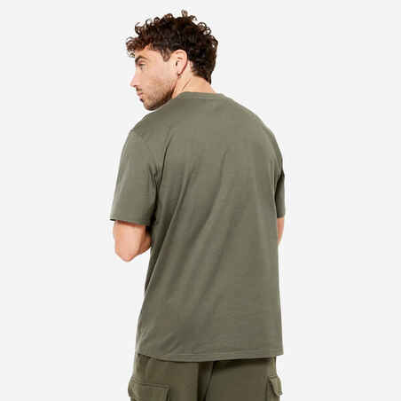 Men's Fitness T-Shirt 500 Essentials - Dark Khaki Print