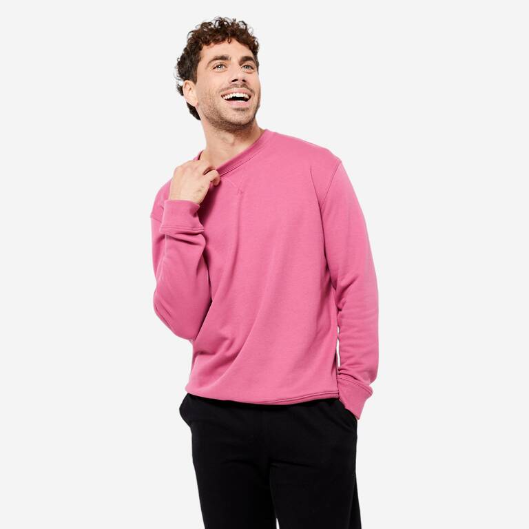 Men's Crew Neck Fitness Sweatshirt 500 Essentials - Hibiscus Pink