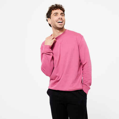 Men's Crew Neck Fitness Sweatshirt 500 Essentials - Hibiscus Pink