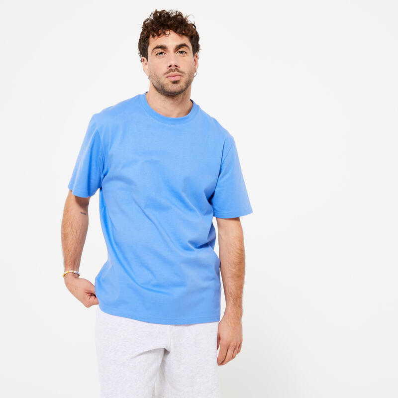 T-shirt uomo palestra 500 ESSENTIALS regular fit 100% cotone blu