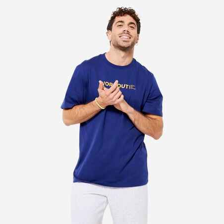 Playera de fitness azul con estampado para hombre 500 Essential