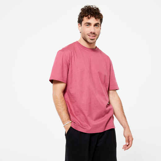 
      Majica kratkih rukava za fitness 500 Essentials ravna muška ružičasta
  