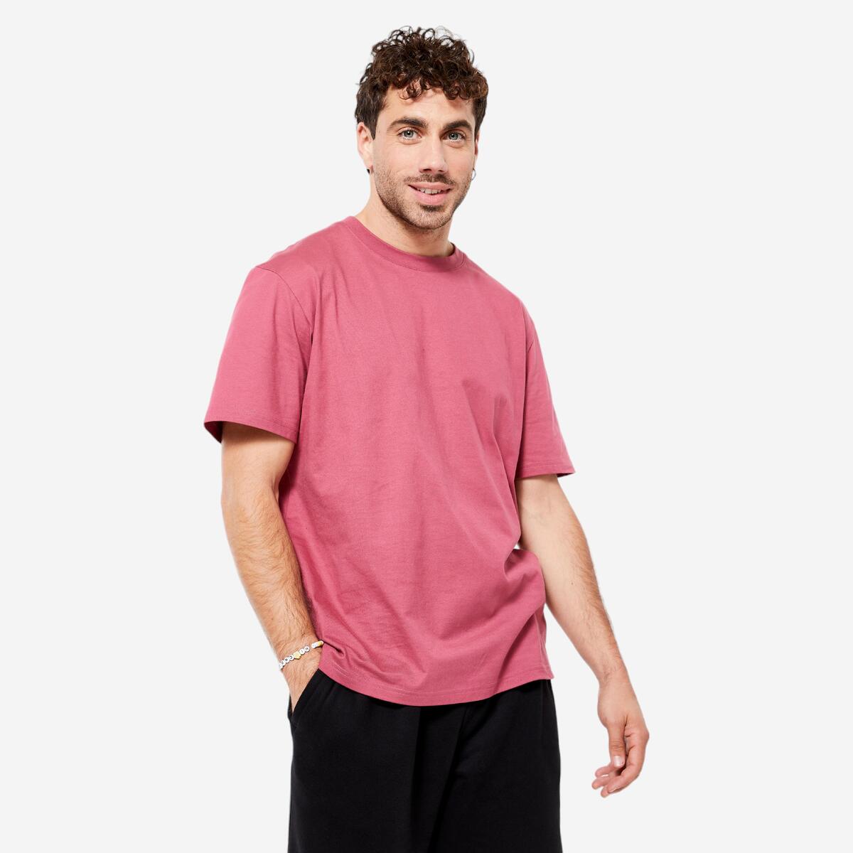 T-shirt fitness homme col rond manches courtes, rose cendré
