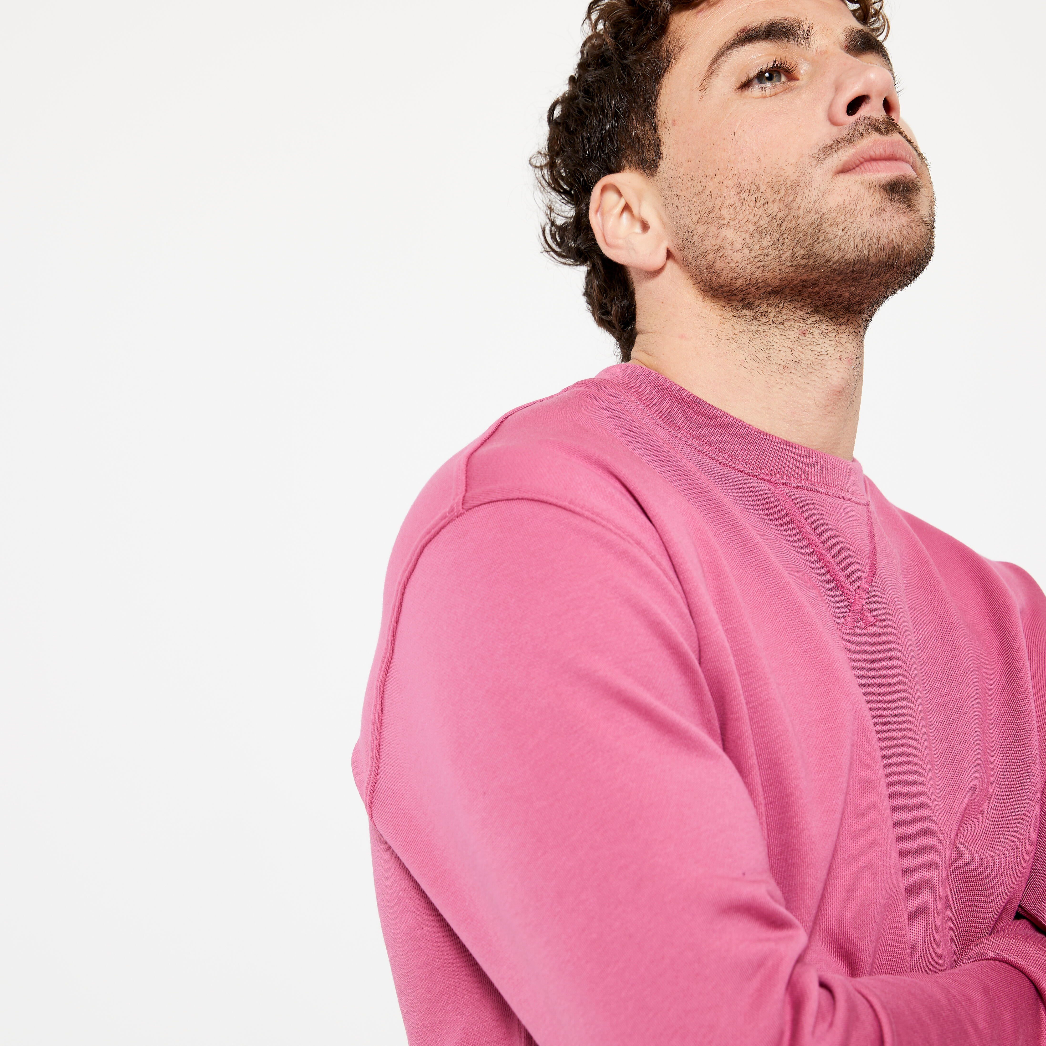 Men's Crew Neck Fitness Sweatshirt 500 Essentials Hibiscus Pink