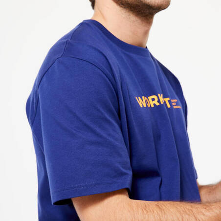 Men's Fitness T-Shirt 500 Essentials - Ink Blue Print
