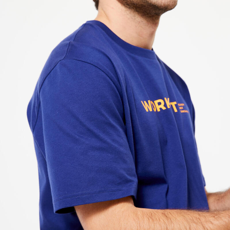 Erkek Mavi Baskılı Essential Spor Tişörtü 500 - Fitness Hafif Antrenman