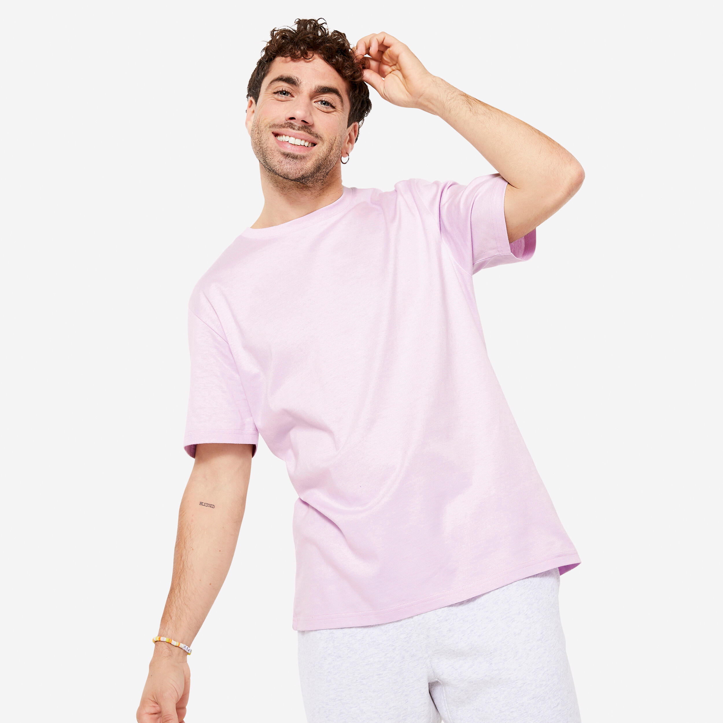 Men's Fitness T-shirt - 500 Essentials Pastel mauve print