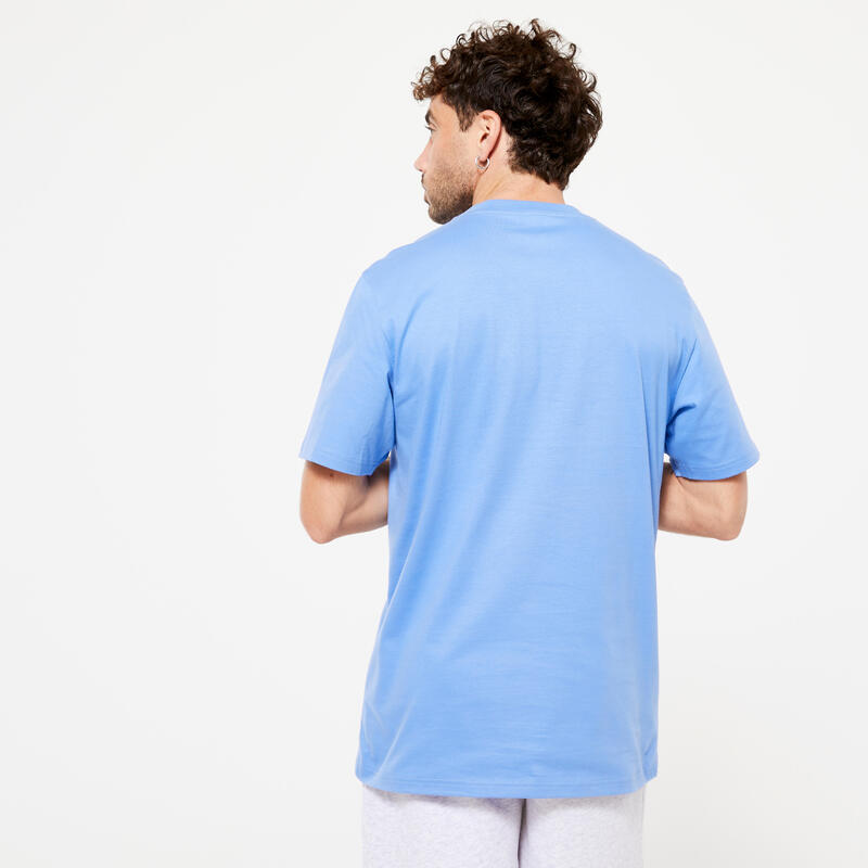 T-shirt uomo palestra 500 ESSENTIALS regular fit 100% cotone lavanda stampata