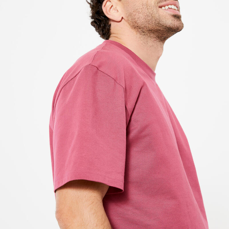 T-shirt uomo palestra 500 ESSENTIALS regular fit 100% cotone rosa
