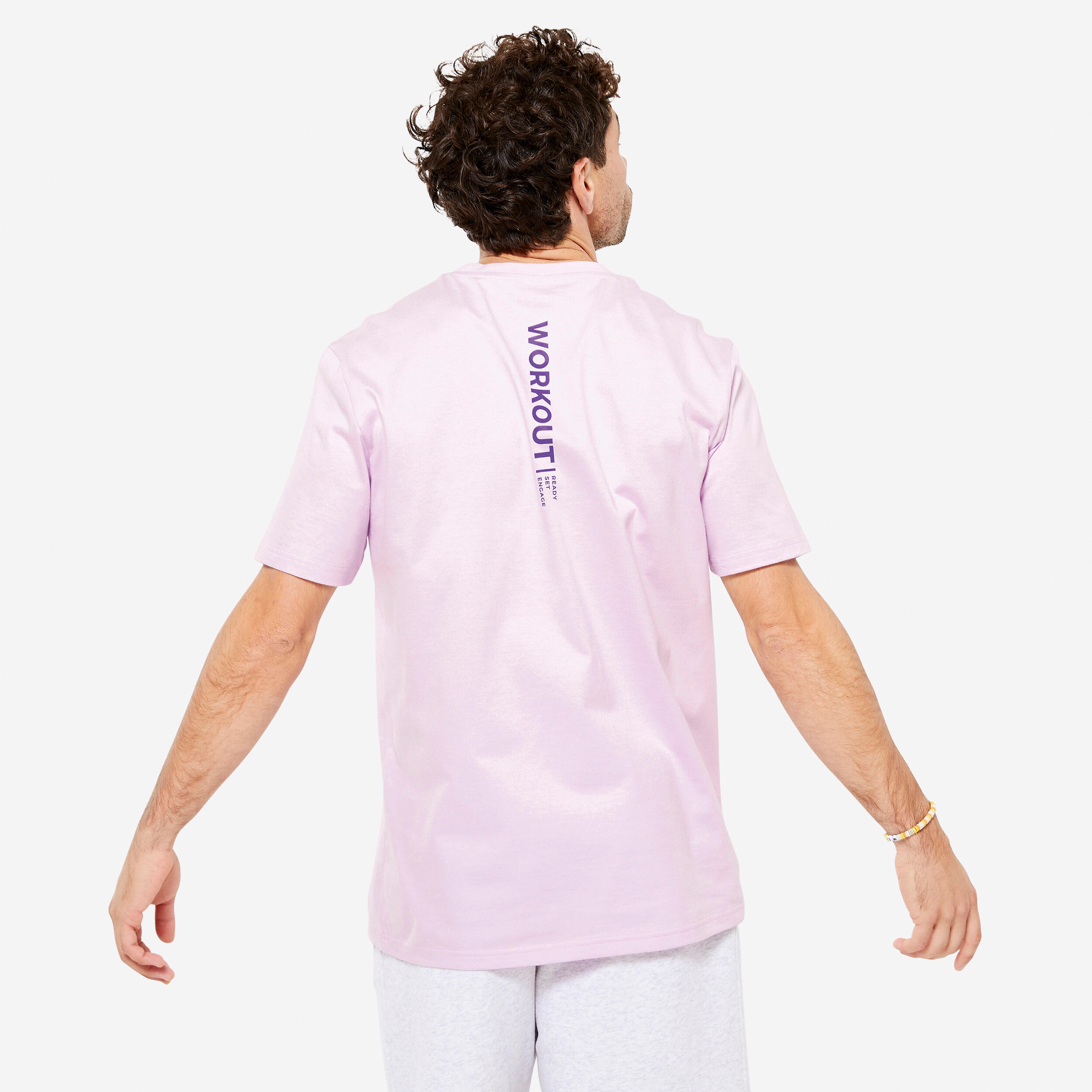 Men's Fitness T-Shirt 500 Essentials - Pastel Mauve Print 5/6