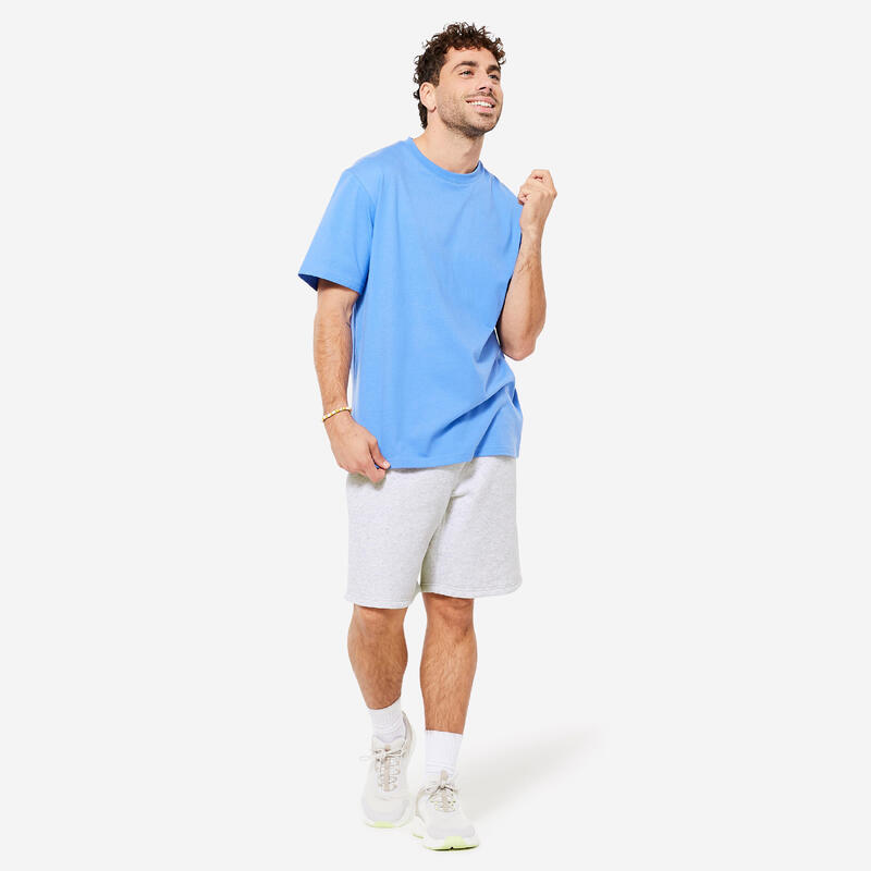 Short de fitness en molleton avec poches homme, gris