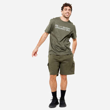 Vyriški kūno rengybos marškinėliai „500 Essentials“, chaki spalvos su raštais