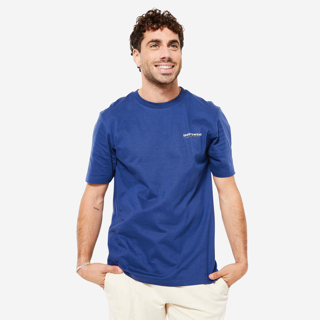 Ανδρικό βαμβακερό T-Shirt γυμναστικής σε ίσια γραμμή - Night Indigo