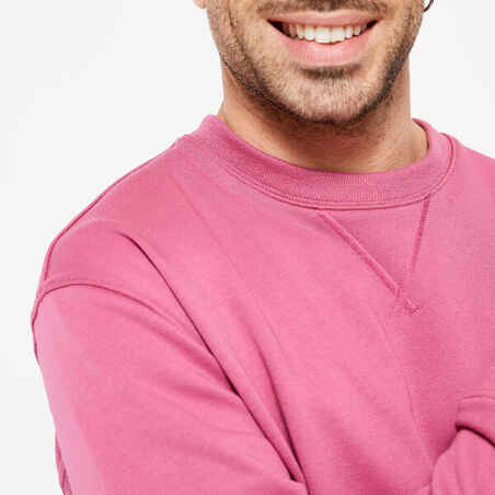 Men's Crew Neck Fitness Sweatshirt 500 Essentials - Hibiscus Pink