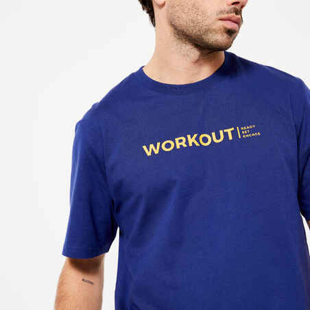 Camiseta Fitness 500 Essential Hombre Azul Tinta Estampado