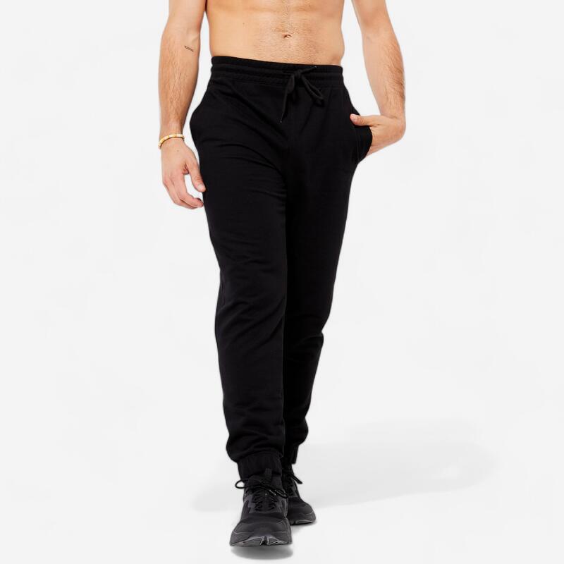 Pantalón chándal fitness algodón ajustado Hombre Domyos 500+ gris claro -  Decathlon