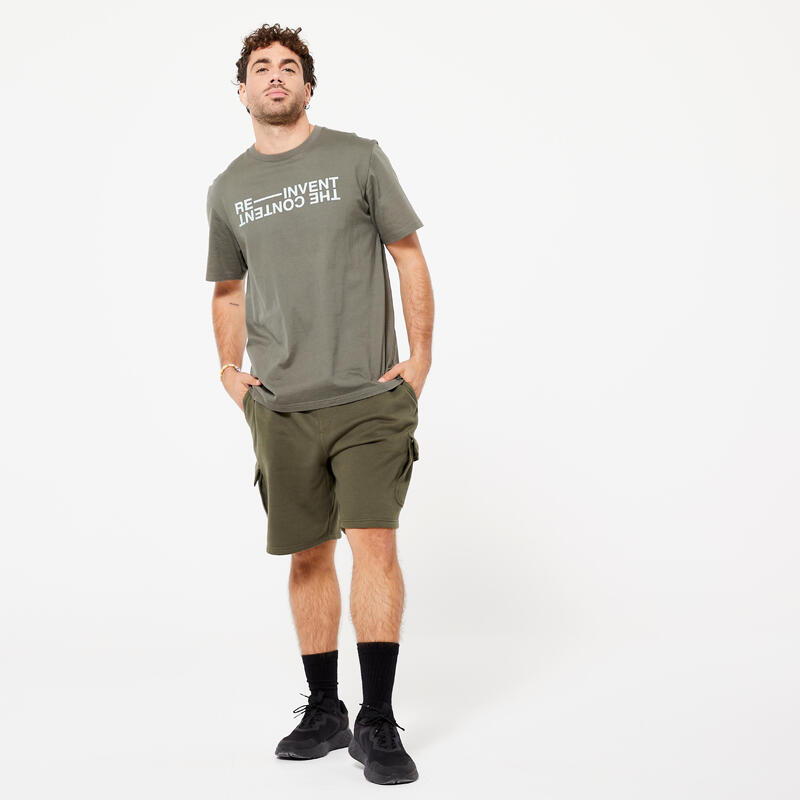 Pantaloncini uomo palestra regular fit felpati cargo verde militare