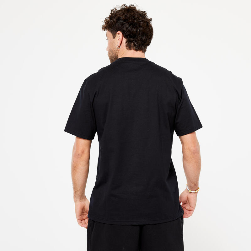 T-shirt nera uomo palestra 500 ESSENTIALS regular fit 100% cotone