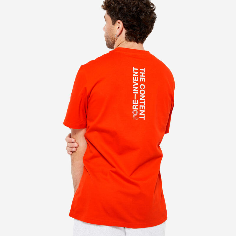 Camiseta Fitness 500 Essential Hombre Rojo Estampado