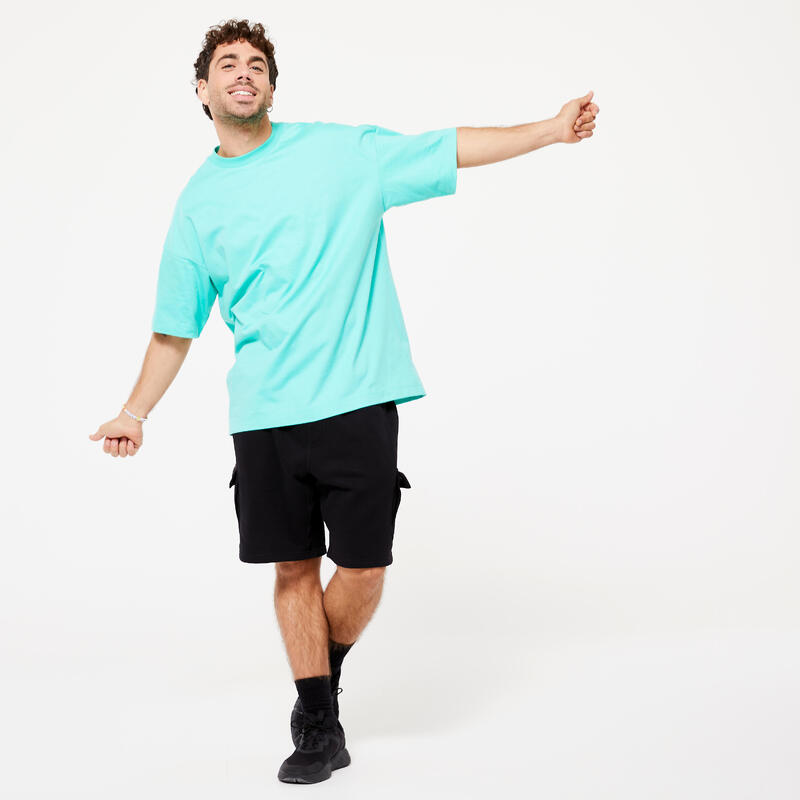 Pantalon scurt cargo molton Fitness Negru Bărbați