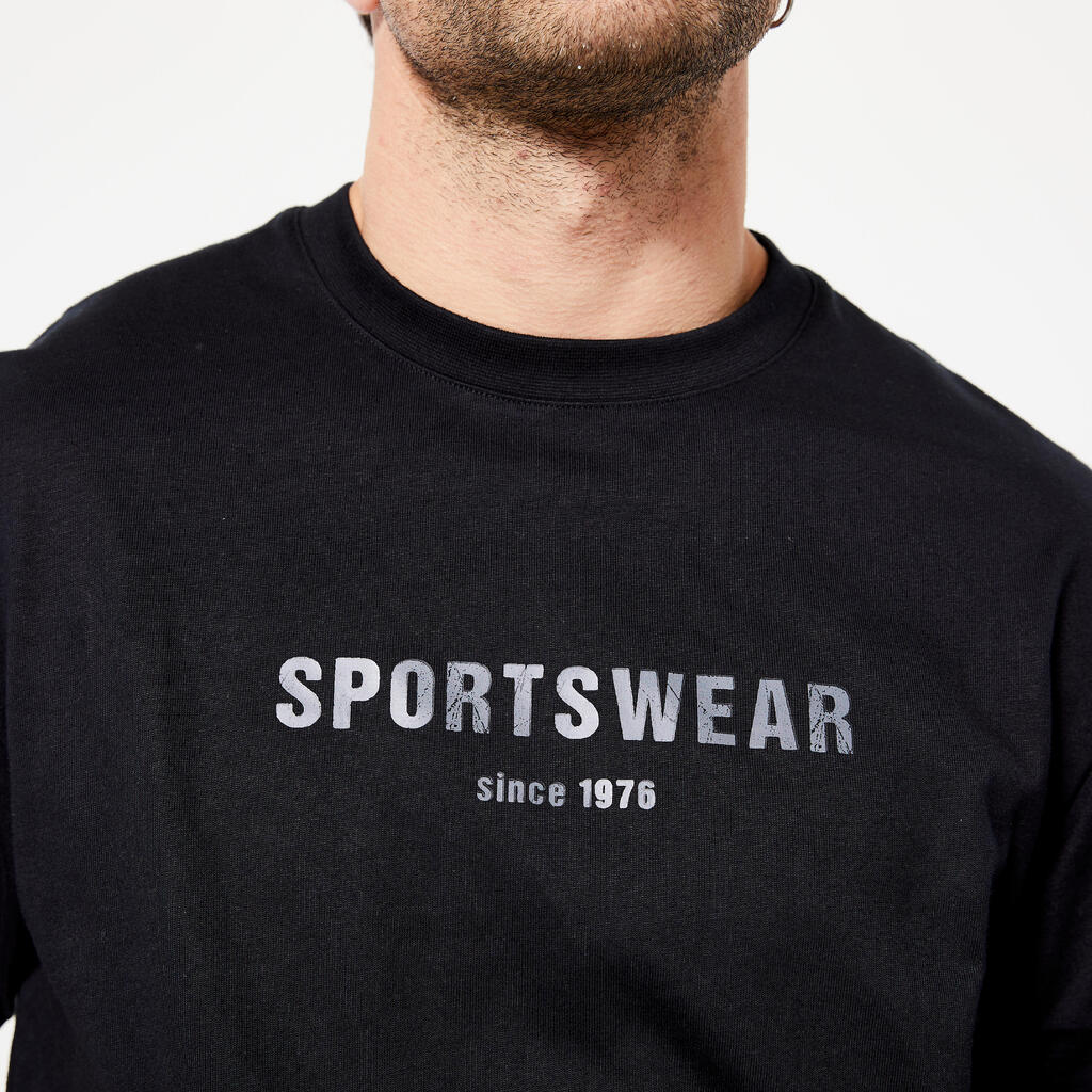 Majica kratkih rukava za fitnes 500 Essentials muška crna s printom