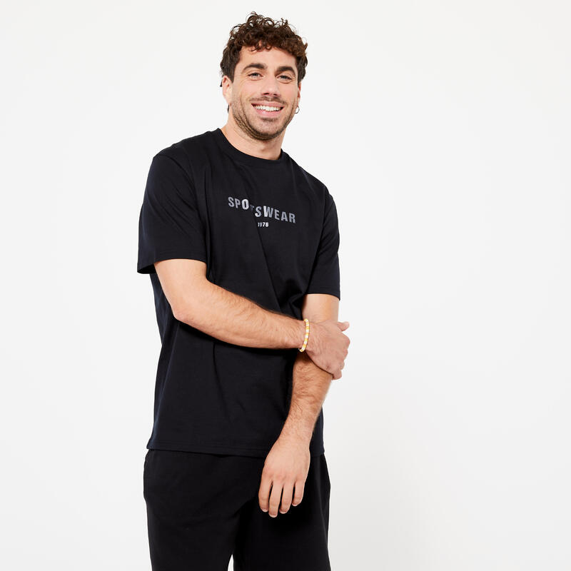 Tricou Regular 500 Fitness Essentials Negru cu imprimeu Bărbați 