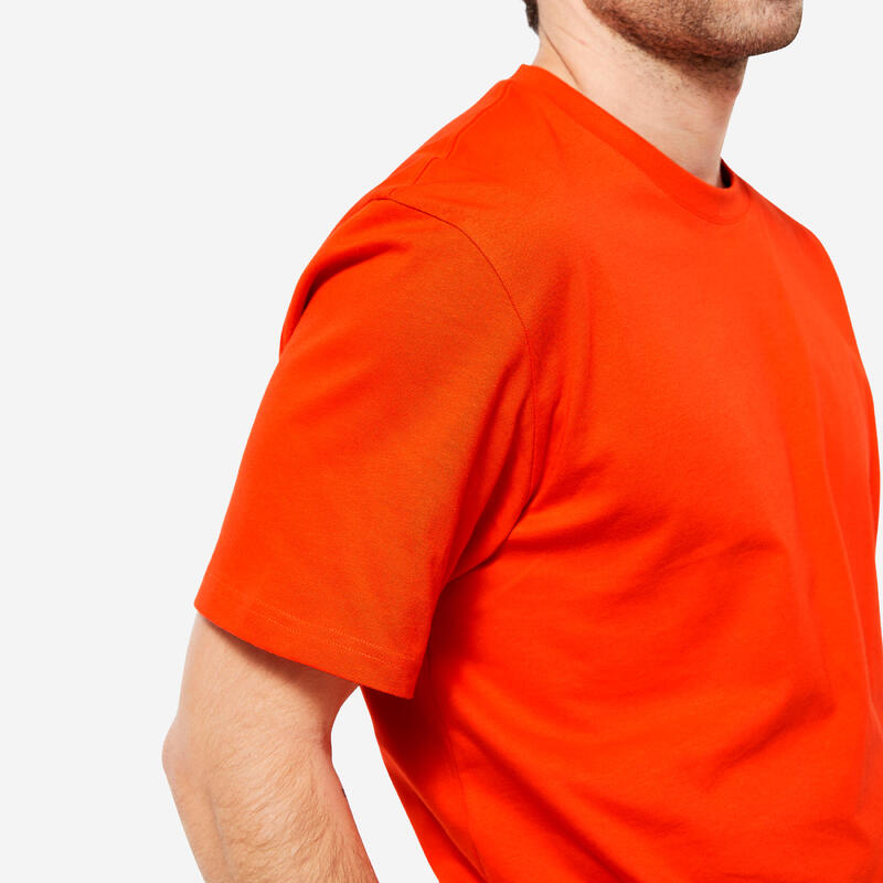 Erkek Kırmızı Baskılı Spor Tişörtü 500 Essentials - Fitness Hafif Antrenman