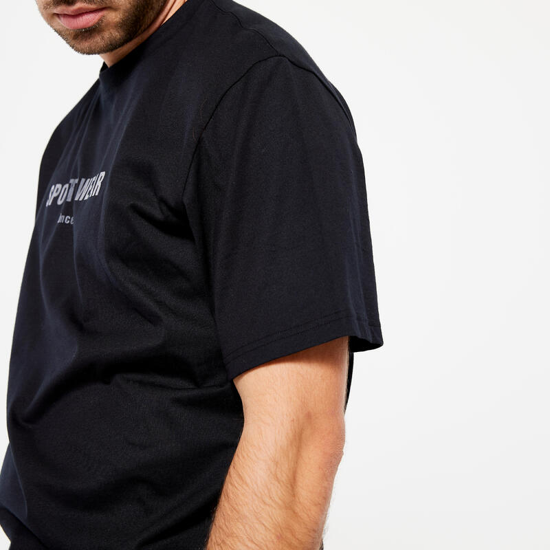 T-shirt de fitness regular en coton homme, noir ultra