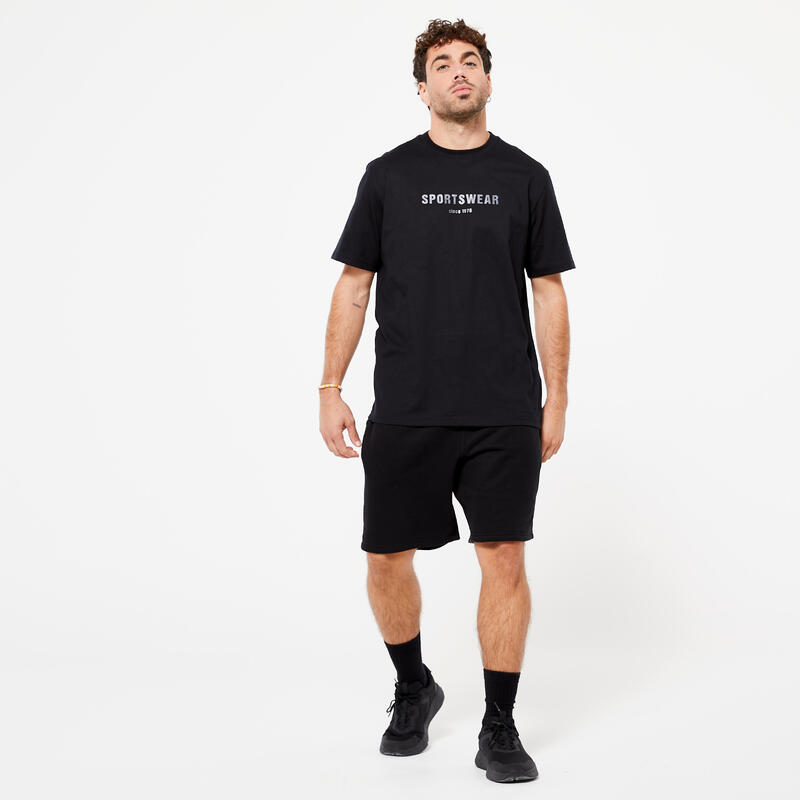 Erkek Siyah Baskılı Essential Spor Tişörtü 500 - Fitness Hafif Antrenman