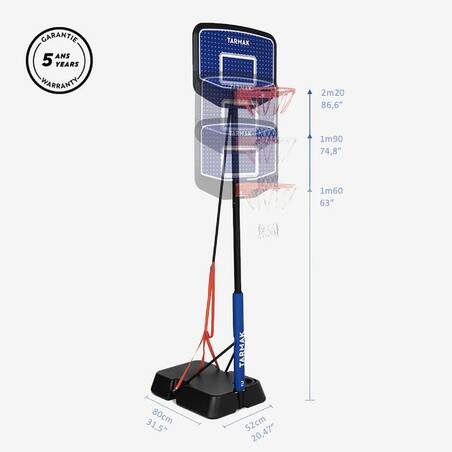 Kids' Adjustable (1.6m to 2.2m) Basketball Hoop on Stand K900 - Blue/Black