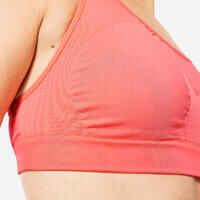 Sujetador-top sin costuras espalda natación sujeción media Mujer - Rosa coral 