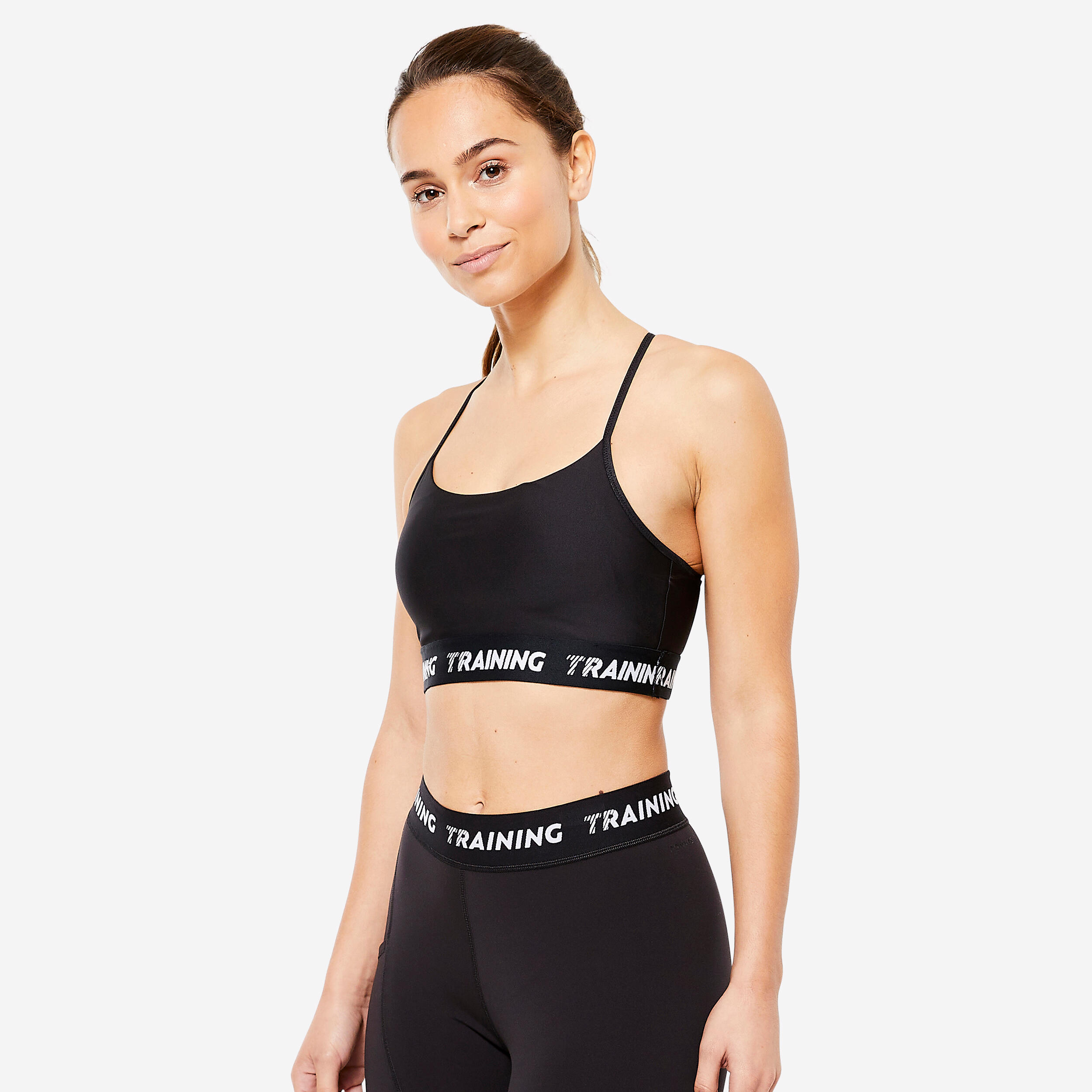Women's Sports Bra with Thin Cross-Over Straps - Black 1/5