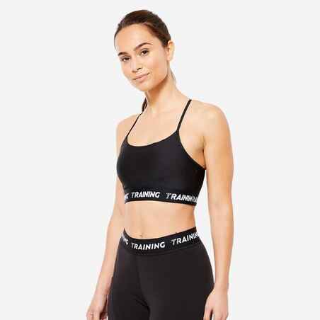 Top deportivo para fitness con soporte ligero para Mujer Domyos 120 negro